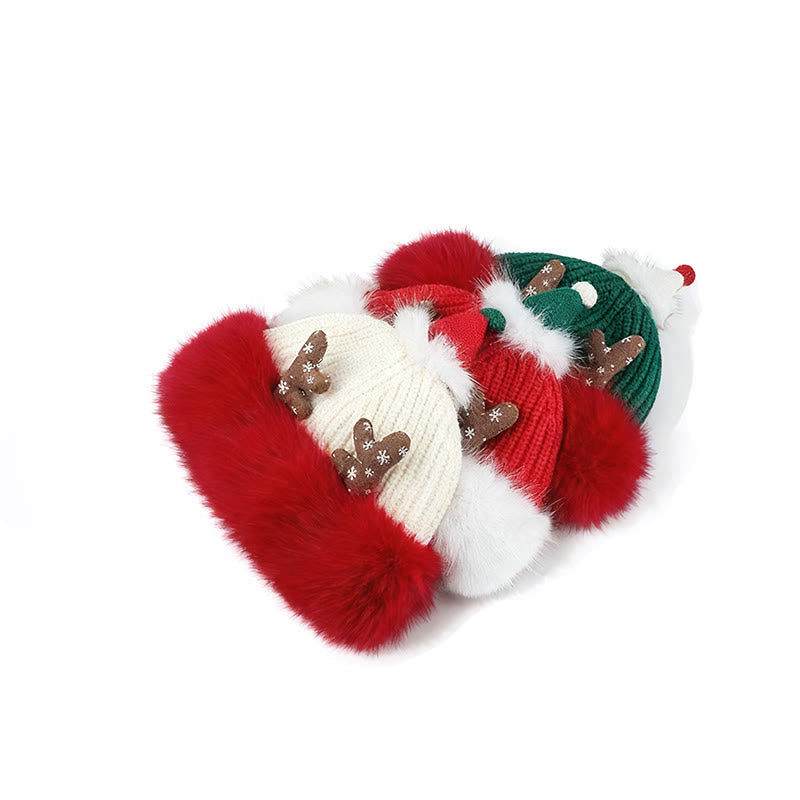 Women's Winter Christmas Antlers Keep Warm Plush Hat - image 4