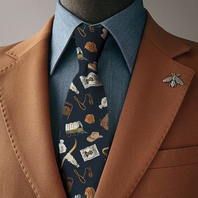 Longhorn Bull Cowboy Hat Western Elements Printed Men's Necktie - Necktie - image 0