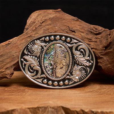 Silver Black Carved Shell DIY Buckle Leather Belt - Without Belt - Not Included Belt - image 0