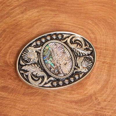 Silver Black Carved Shell DIY Buckle Leather Belt - image 1