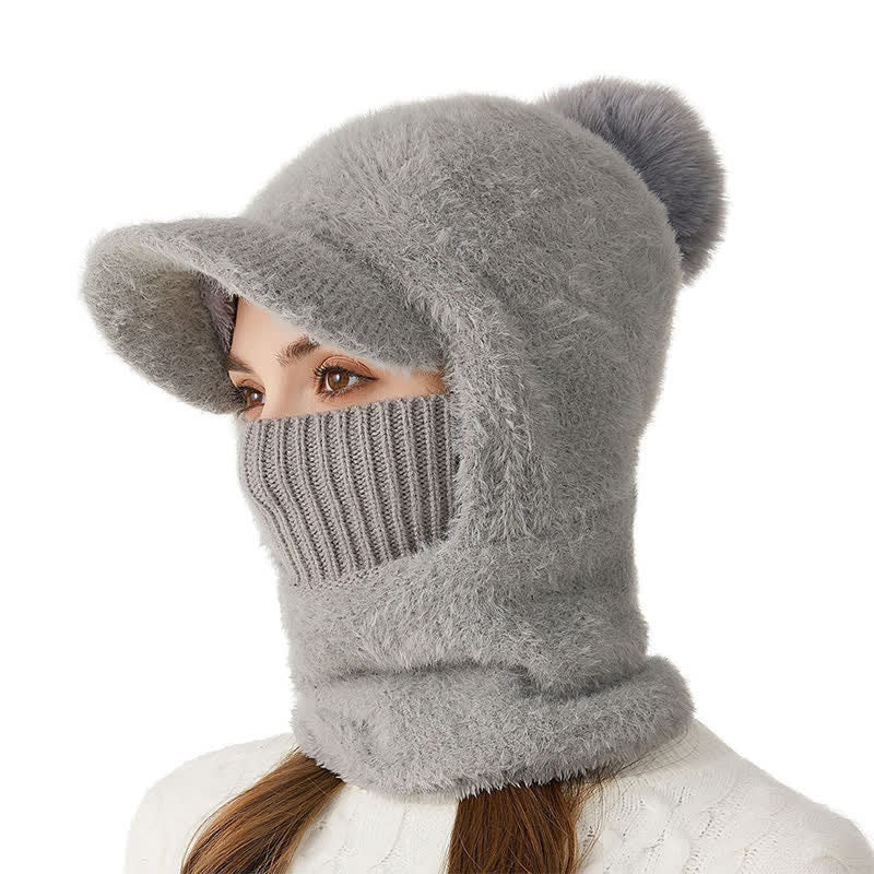 3 In 1 Visor Desgin Knitted Beanie Hat With Scarf And Mask - Gray - Adjustable (22"-23 1/4") - image 0
