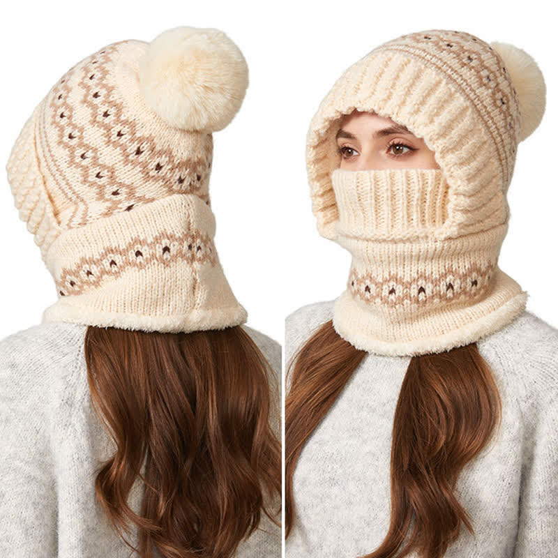 3 In 1 Ethnic Jacquard Knitted Beanie Hat With Scarf And Mask - image 2