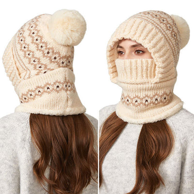 3 In 1 Ethnic Jacquard Knitted Beanie Hat With Scarf And Mask - image 2