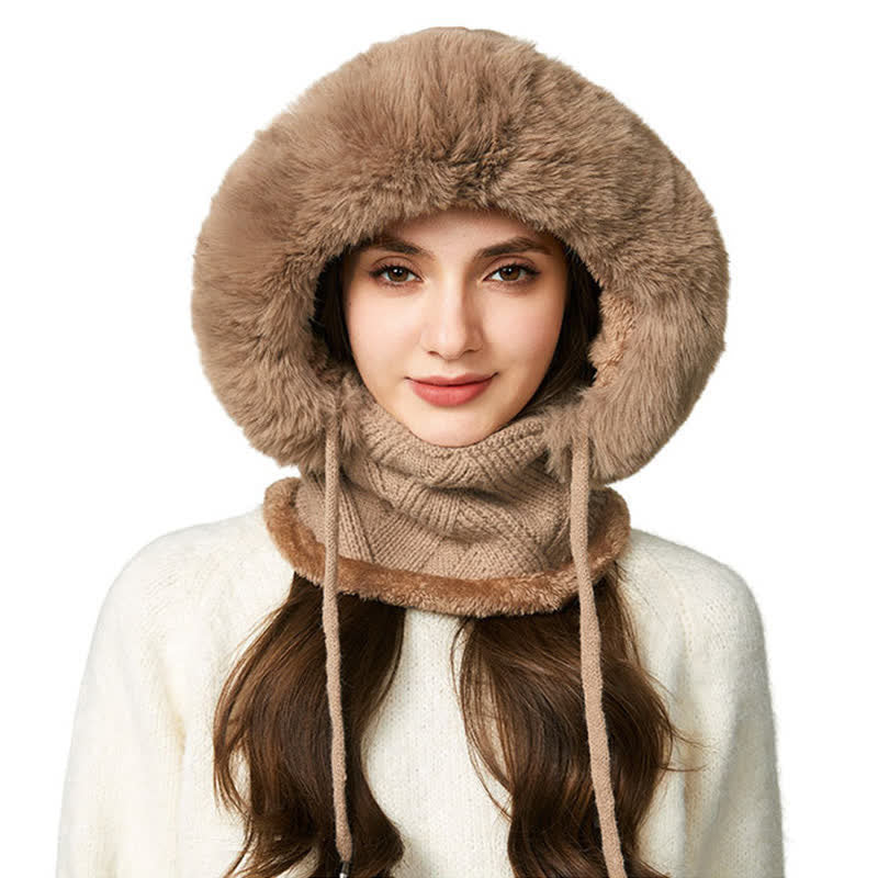 3 In 1 Plush Twill Weave Knitted Beanie Hat With Scarf And Mask - image 1