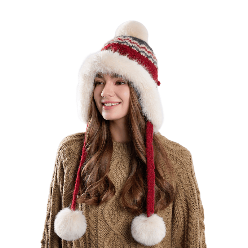 Women's Winter Knitted Textured Hat With Plush Balls - image 4