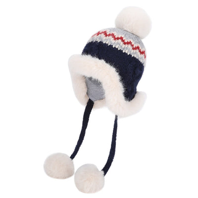 Women's Winter Knitted Textured Hat With Plush Balls - Navy Blue - Adjustable(21 5/8"-23 5/8") - image 3