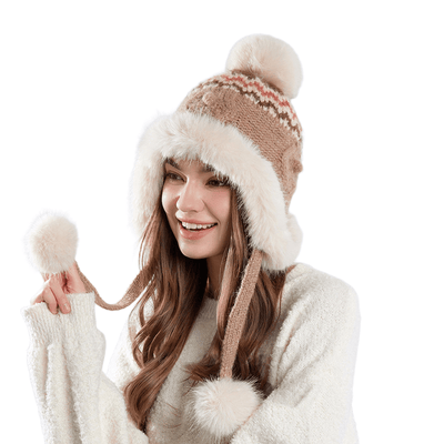 Women's Winter Knitted Textured Hat With Plush Balls - image 0