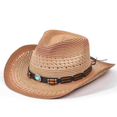 Bohemian Turquoise Brim Belt Men's Straw Cowboy Hat - Style #6 - M (22"-22 7/8") - image 6