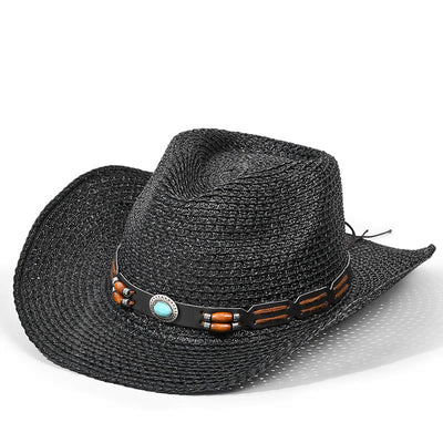 Bohemian Turquoise Brim Belt Men's Straw Cowboy Hat - Style #2 - M (22"-22 7/8") - image 2