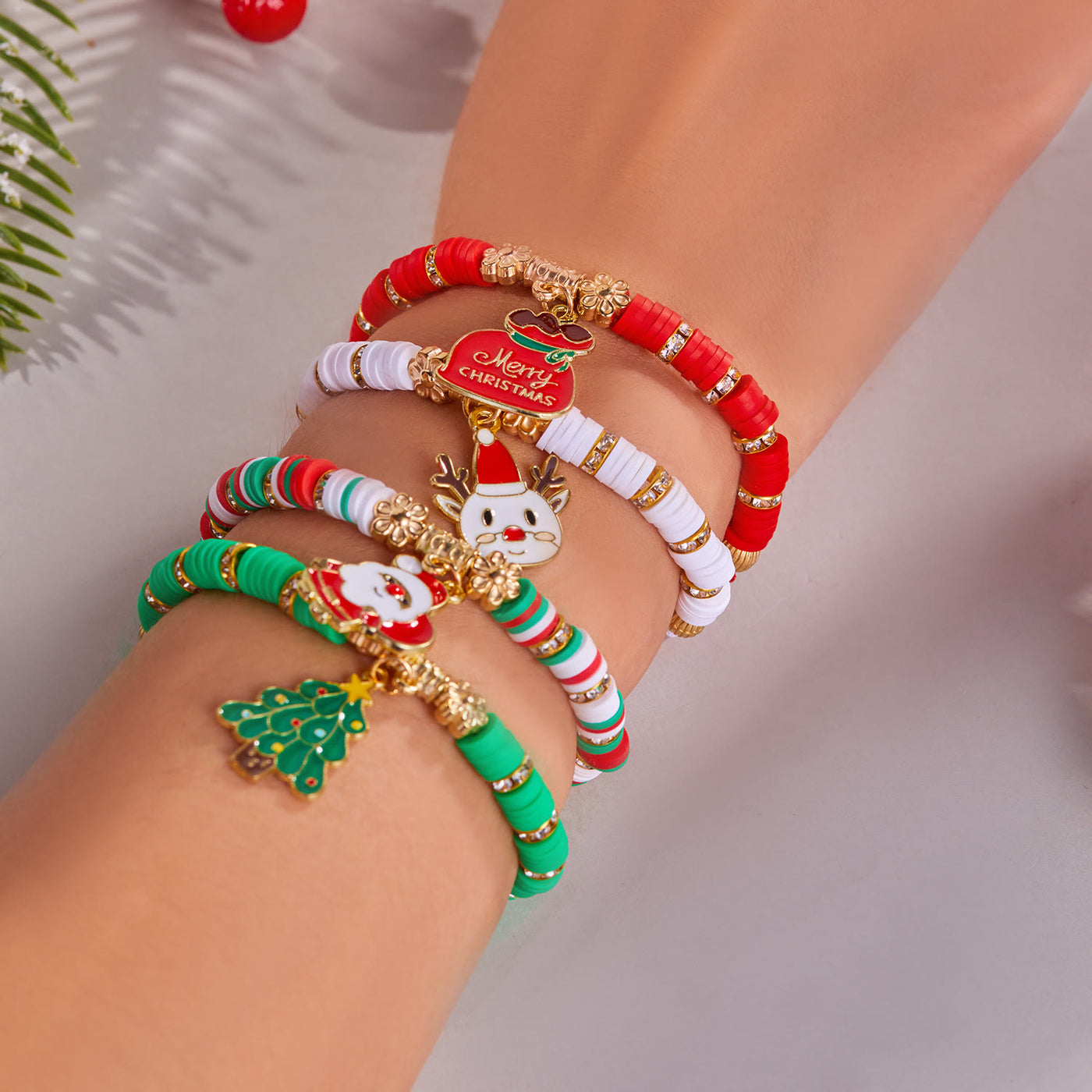 4Pcs Christmas Colored Woven Soft Ceramic Bracelet - image 2