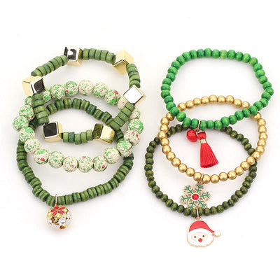 6Pcs Green Christmas Bead Pendant Bracelet Set - image 3