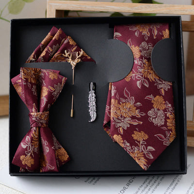 5Pcs Men's Burgundy Flower Pattern Bow Ties Gift Box - Burgundy - image 0