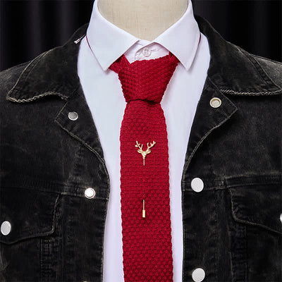 Men's Festival Knitted Necktie With Deer Brooch Pin - image 15