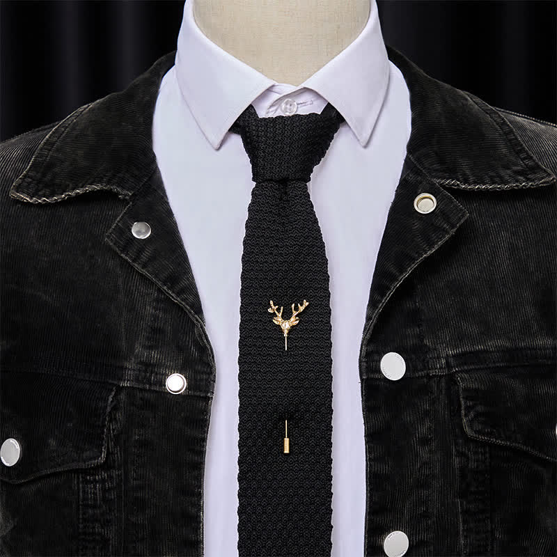 Men's Festival Knitted Necktie With Deer Brooch Pin - image 0