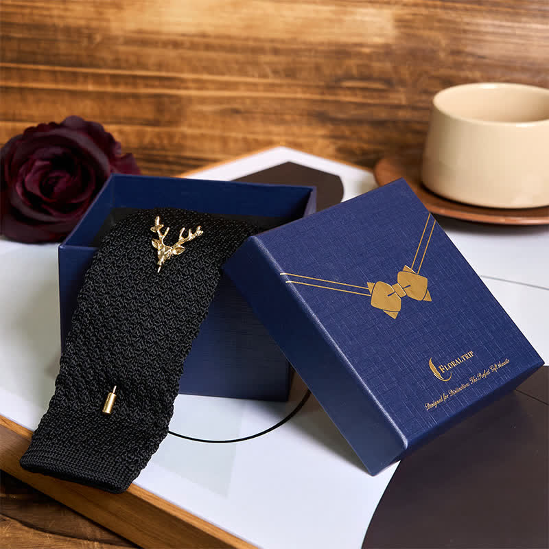 Men's Festival Knitted Necktie With Deer Brooch Pin - image 2