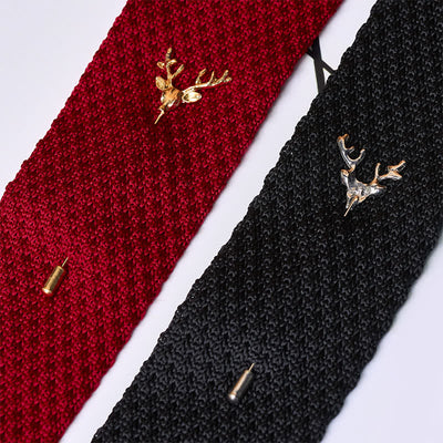 Men's Festival Knitted Necktie With Deer Brooch Pin - image 3