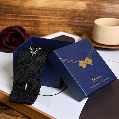 Men's Festival Knitted Necktie With Deer Brooch Pin - image 6