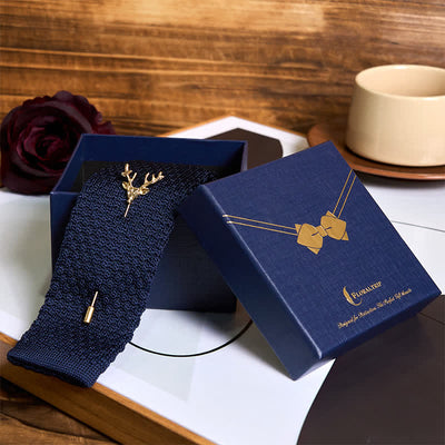 Men's Festival Knitted Necktie With Deer Brooch Pin - image 10