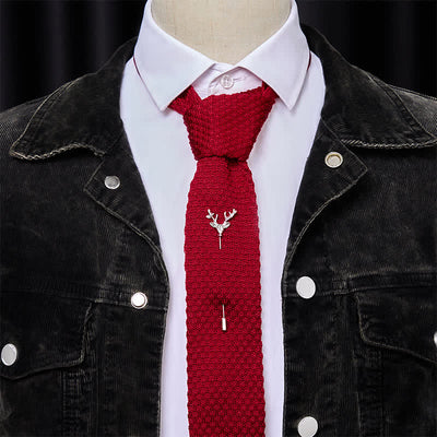 Men's Festival Knitted Necktie With Deer Brooch Pin - image 17