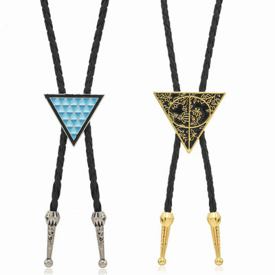 Geometric Triangle Pattern Metal Braided Leather Bolo Tie - image 4