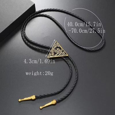 Geometric Triangle Pattern Metal Braided Leather Bolo Tie - image 3