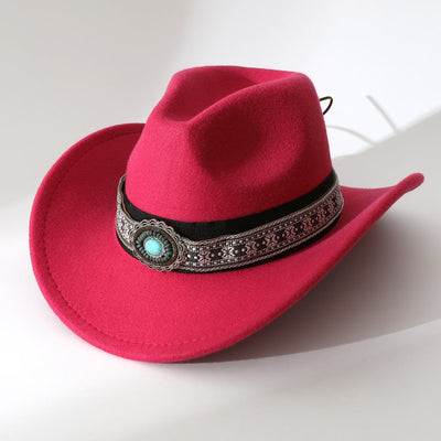 Men's Western Style Turquoise Patterned Brim Belt Cowboy Hat - Rose - M (22"-22 7/8") - image 5