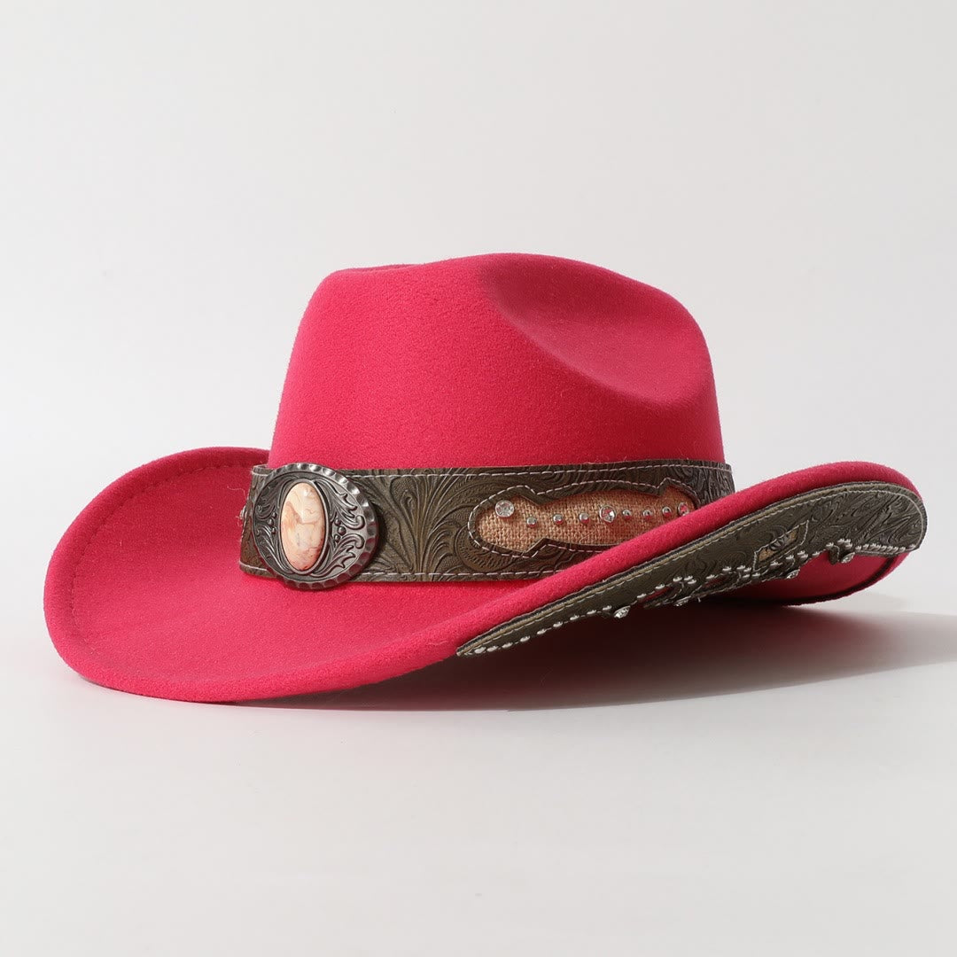 Men's Textured Stone Rivet Patterned Brim Belt Cowboy Hat - Rose - M (22"-22 7/8") - image 4