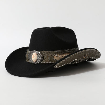 Men's Textured Stone Rivet Patterned Brim Belt Cowboy Hat - Black - M (22"-22 7/8") - image 7