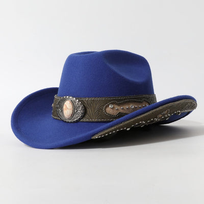 Men's Textured Stone Rivet Patterned Brim Belt Cowboy Hat - Royal Blue - M (22"-22 7/8") - image 6