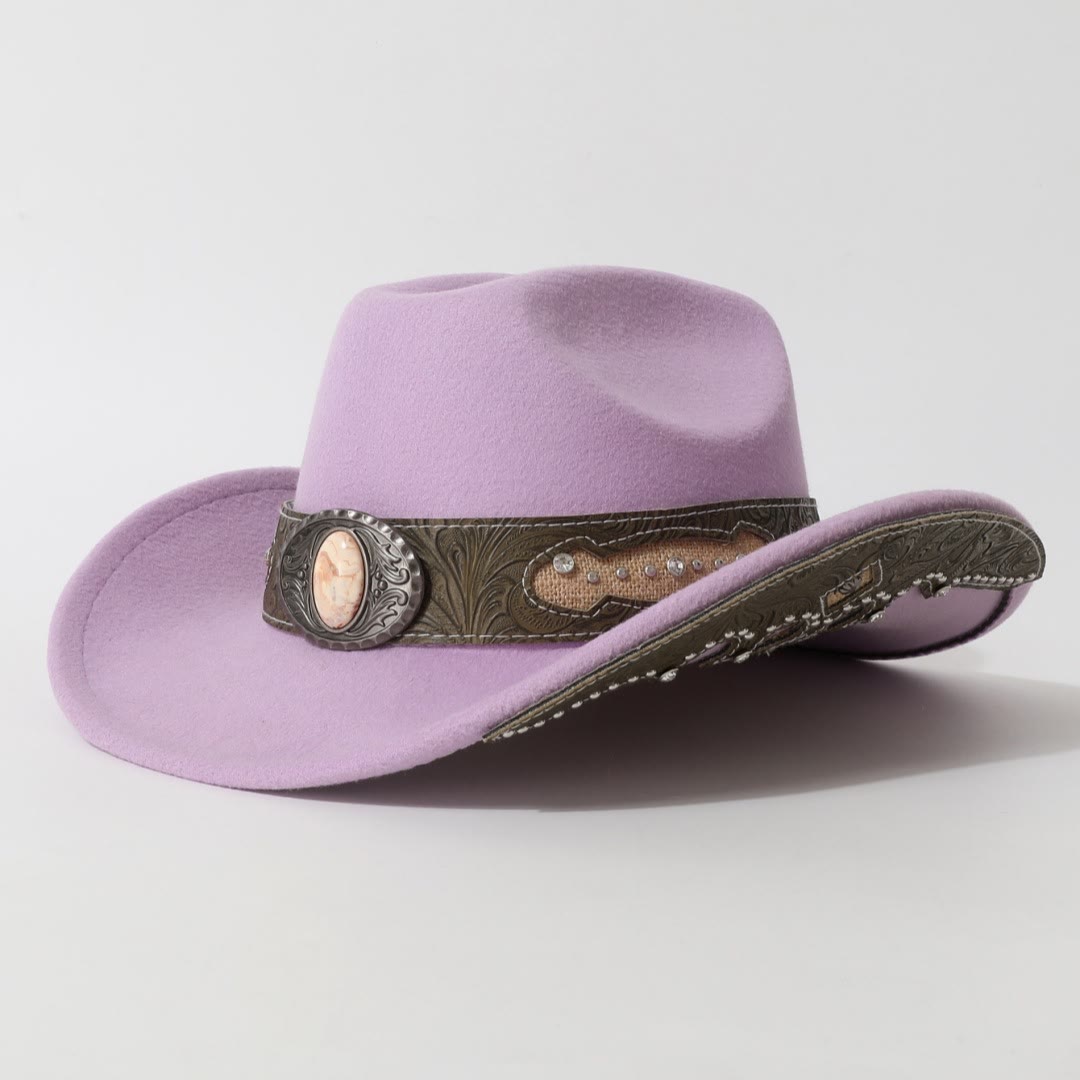 Men's Textured Stone Rivet Patterned Brim Belt Cowboy Hat - Light Purple - M (22"-22 7/8") - image 3
