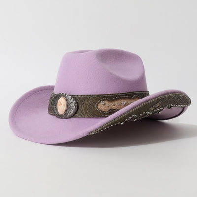 Men's Textured Stone Rivet Patterned Brim Belt Cowboy Hat - Light Purple - M (22"-22 7/8") - image 3