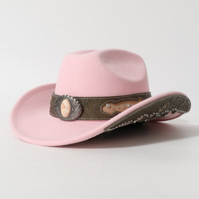 Men's Textured Stone Rivet Patterned Brim Belt Cowboy Hat - Light Pink - M (22"-22 7/8") - image 8