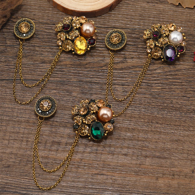 Vintage Multi-Gem Pearl Floral Chain Brooch - image 0