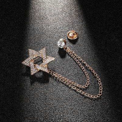 Men's Rhinestone Star of David Chain Brooch - Gold - image 1