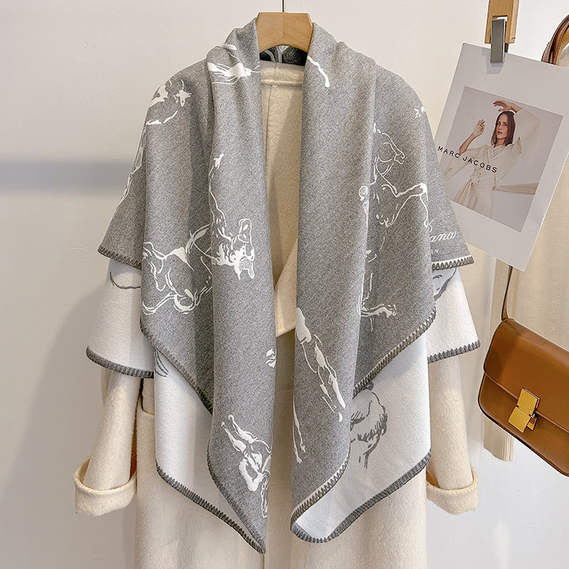 Women's Retro Horse Pattern Shawl Scarf - Gray - image 2
