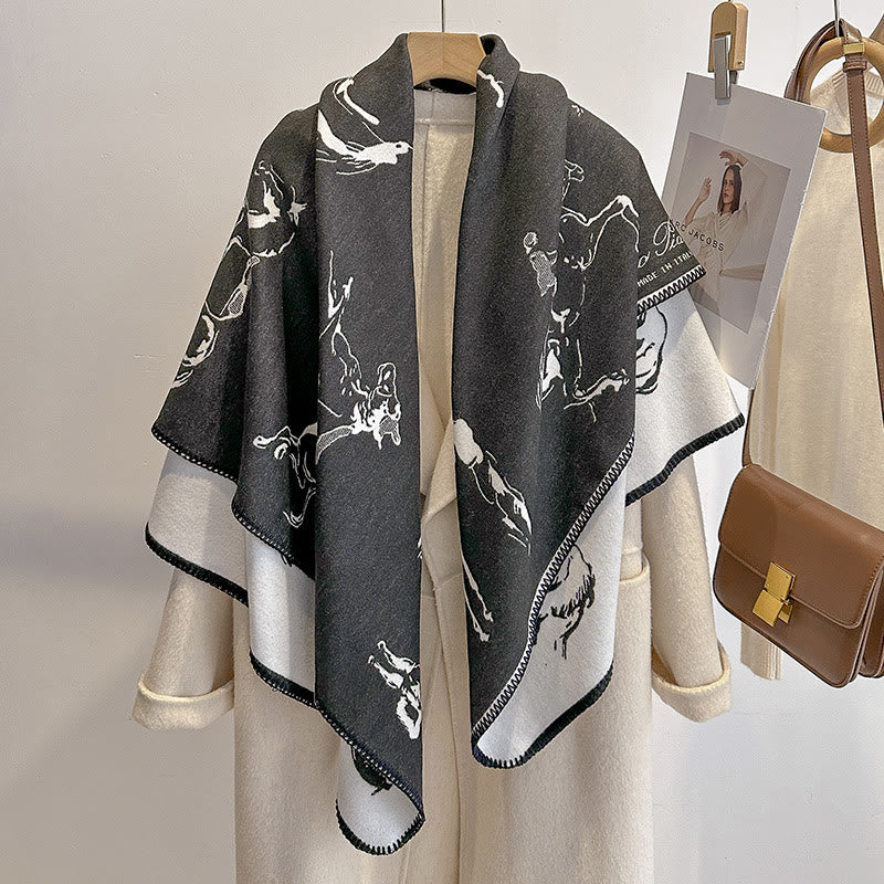 Women's Retro Horse Pattern Shawl Scarf - Black - image 1