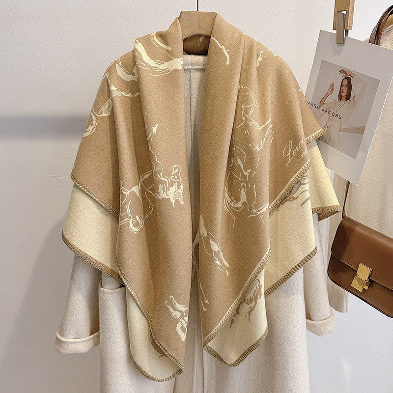 Women's Retro Horse Pattern Shawl Scarf - Khaki - image 3