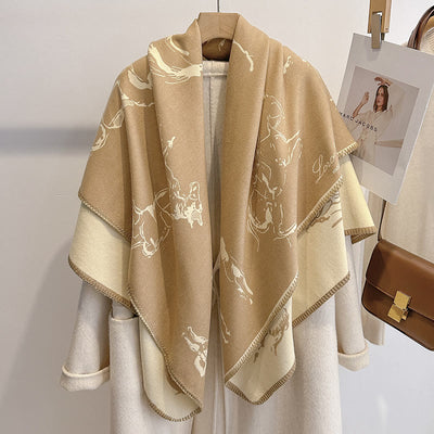 Women's Retro Horse Pattern Shawl Scarf - Khaki - image 3