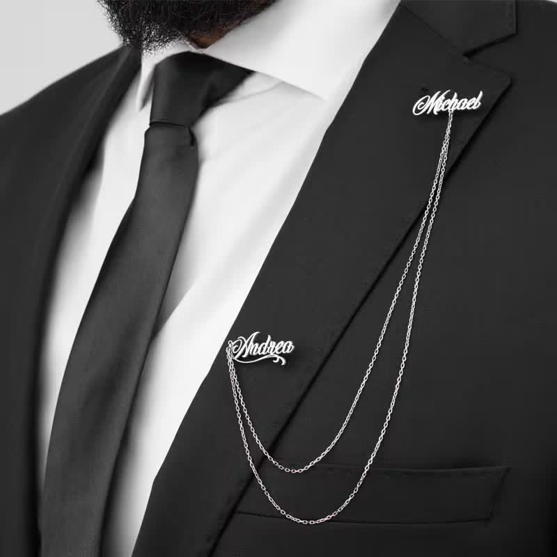 Elegant Chic Custom Names Brooch With Chain - Silver - image 0