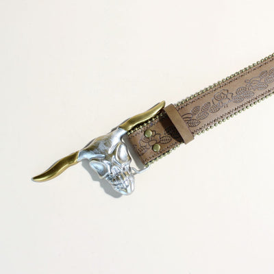 Western Style Golden Longhorn Bull Head Buckle Rivet Belt - image 6