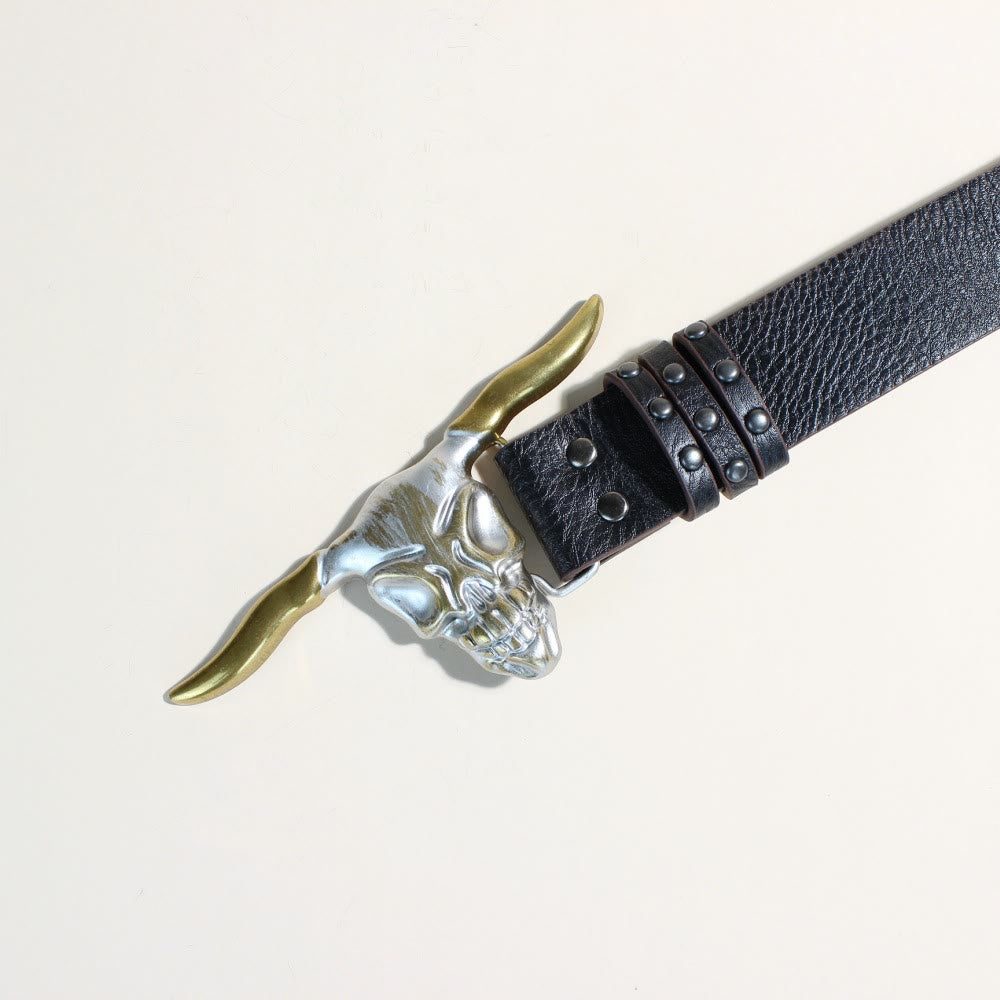 Western Style Golden Longhorn Bull Head Buckle Rivet Belt - image 2