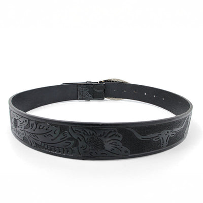 Golden Bull Head Pattern Buckle Black Carved Belt - image 2