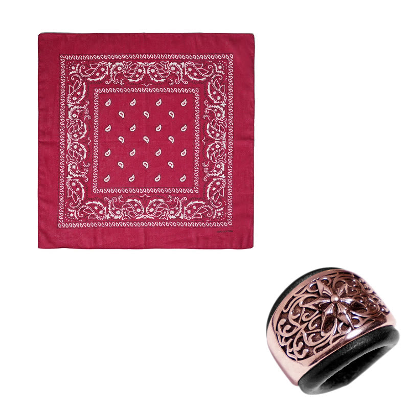 Hexagram Round Button Cashew Printed Pocket Square - Black Buckle - Wine - image 11