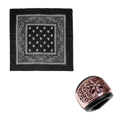 Hexagram Round Button Cashew Printed Pocket Square - Black Buckle - Black - image 12