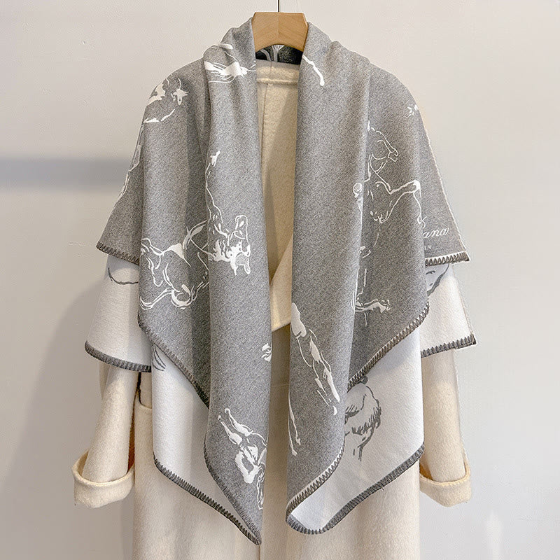 Women's Retro Horse Pattern Shawl Scarf - Gray - image 5