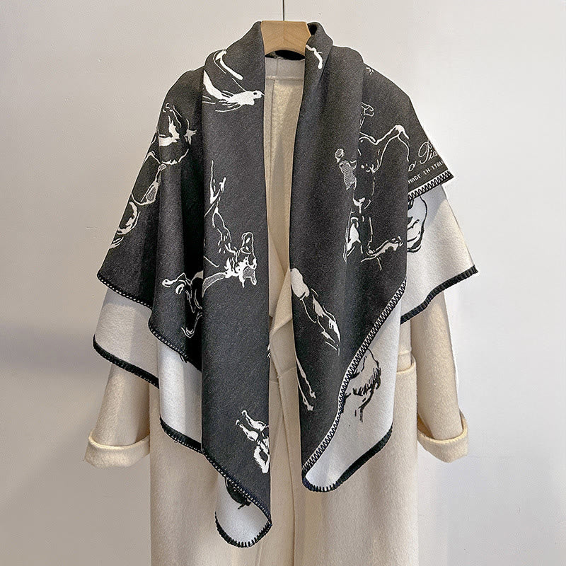 Women's Retro Horse Pattern Shawl Scarf - Black - image 3