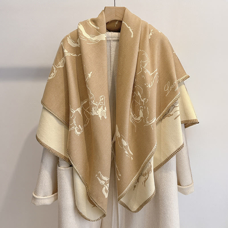 Women's Retro Horse Pattern Shawl Scarf - Khaki - image 7