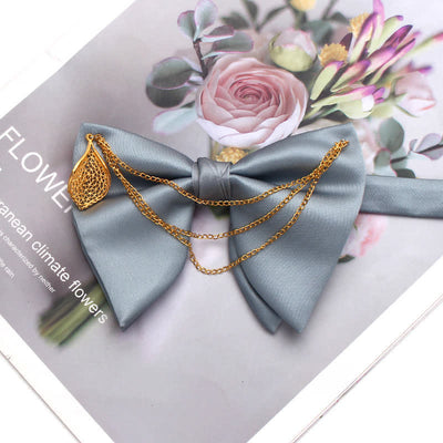 Gold Leaf Decor Oversized Pointed Bow Tie With Chain - Gray - image 7