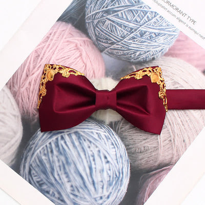 Styilsh Gilded Accent Wedding Bow Tie - Wine Red - image 12