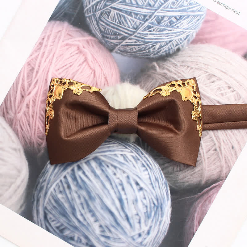 Styilsh Gilded Accent Wedding Bow Tie - Saddle Brown - image 9